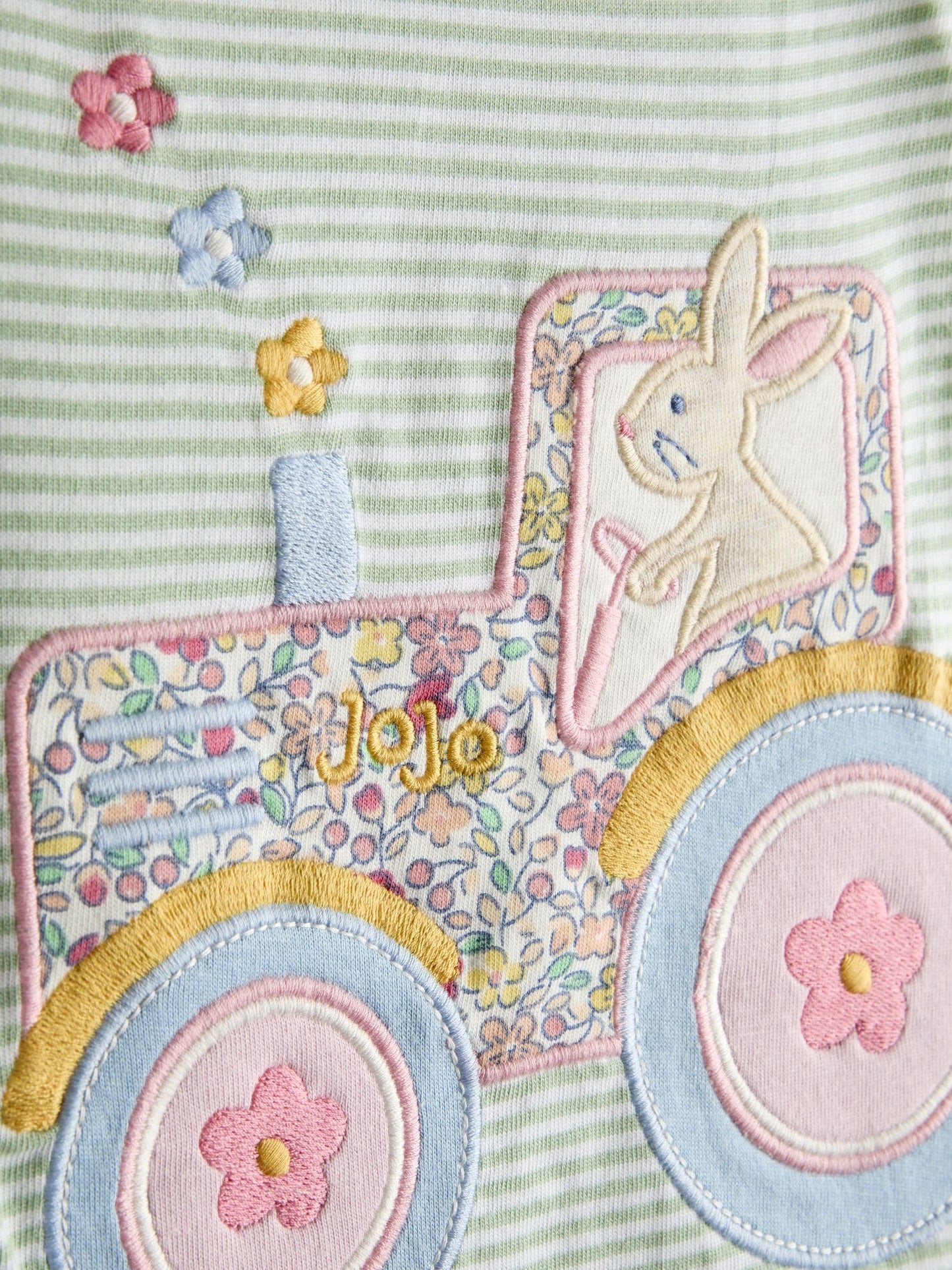 Dsiney Kidz - JoJo Maman Bébé Green Bunny Tractor Appliqué Button Shoulder T-Shirt image 3
