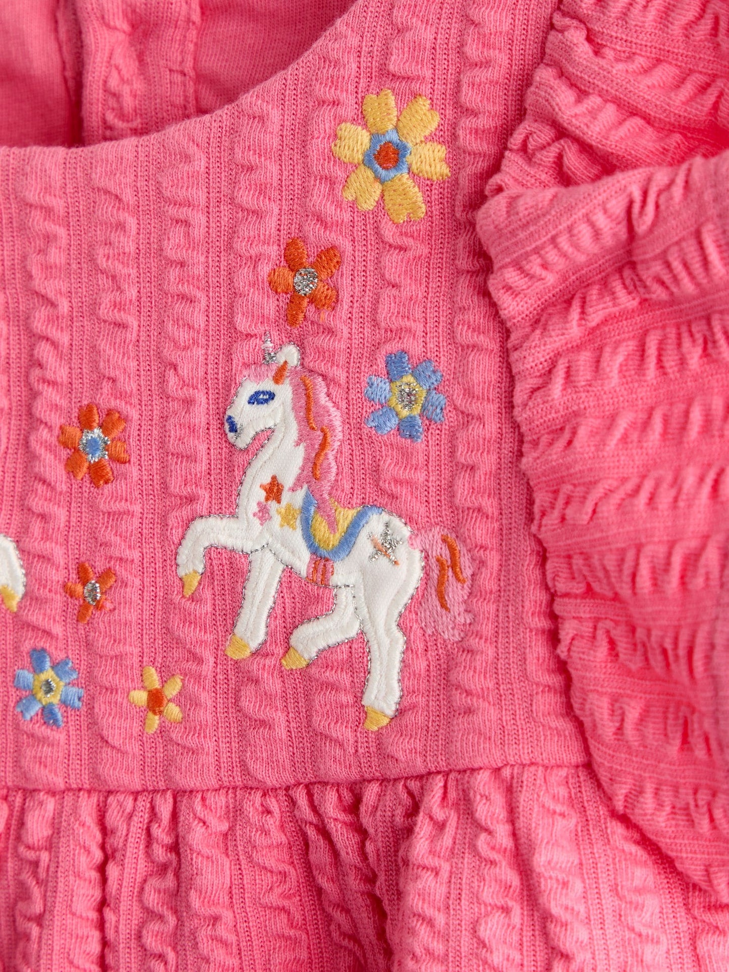 Dsiney Kidz - JoJo Maman Bébé Pink Unicorn Embroidered Peplum T-Shirt image 3