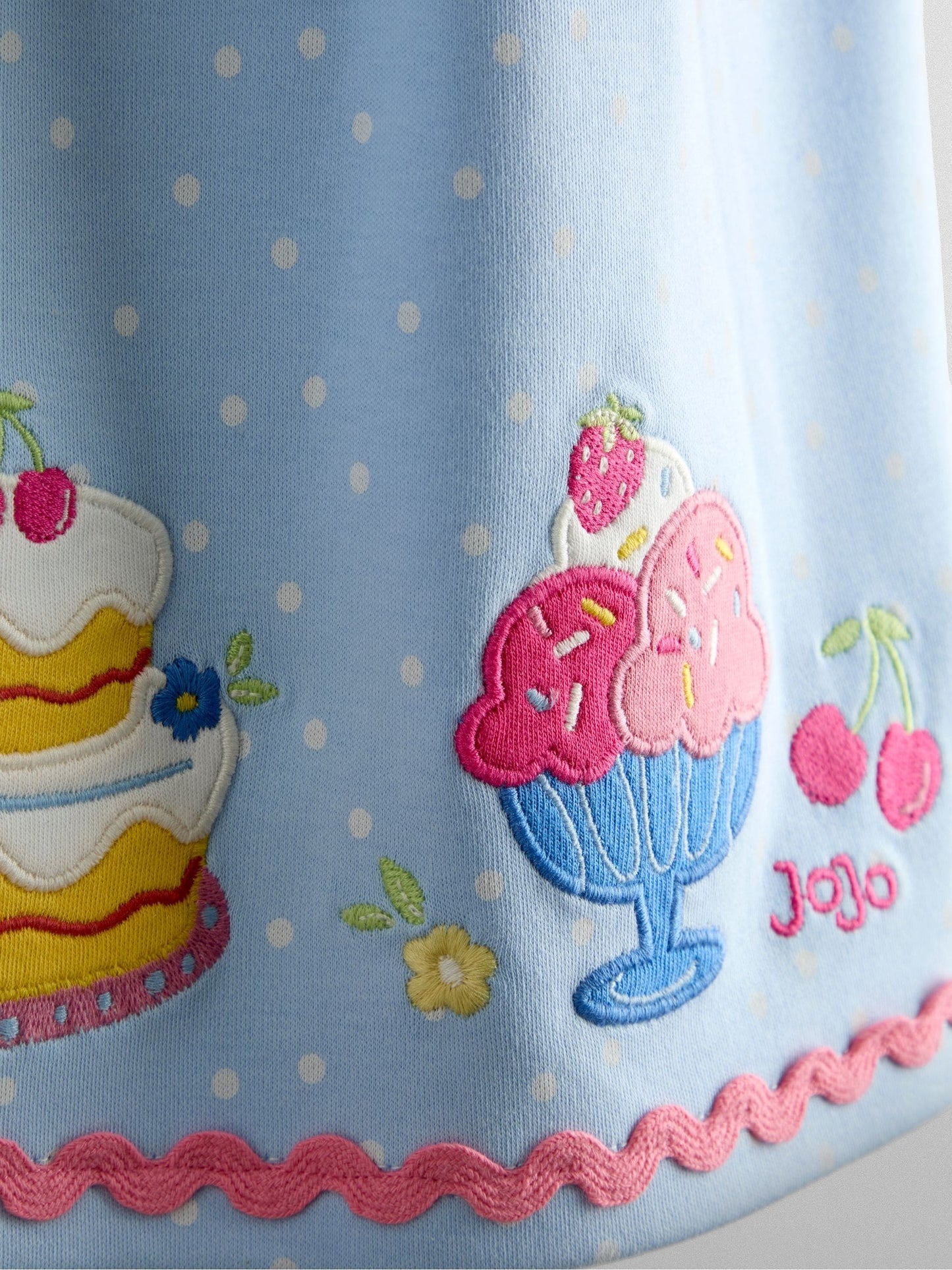 JoJo Maman Bébé Light Blue Cake Appliqué Flutter Sleeve Dress image 3