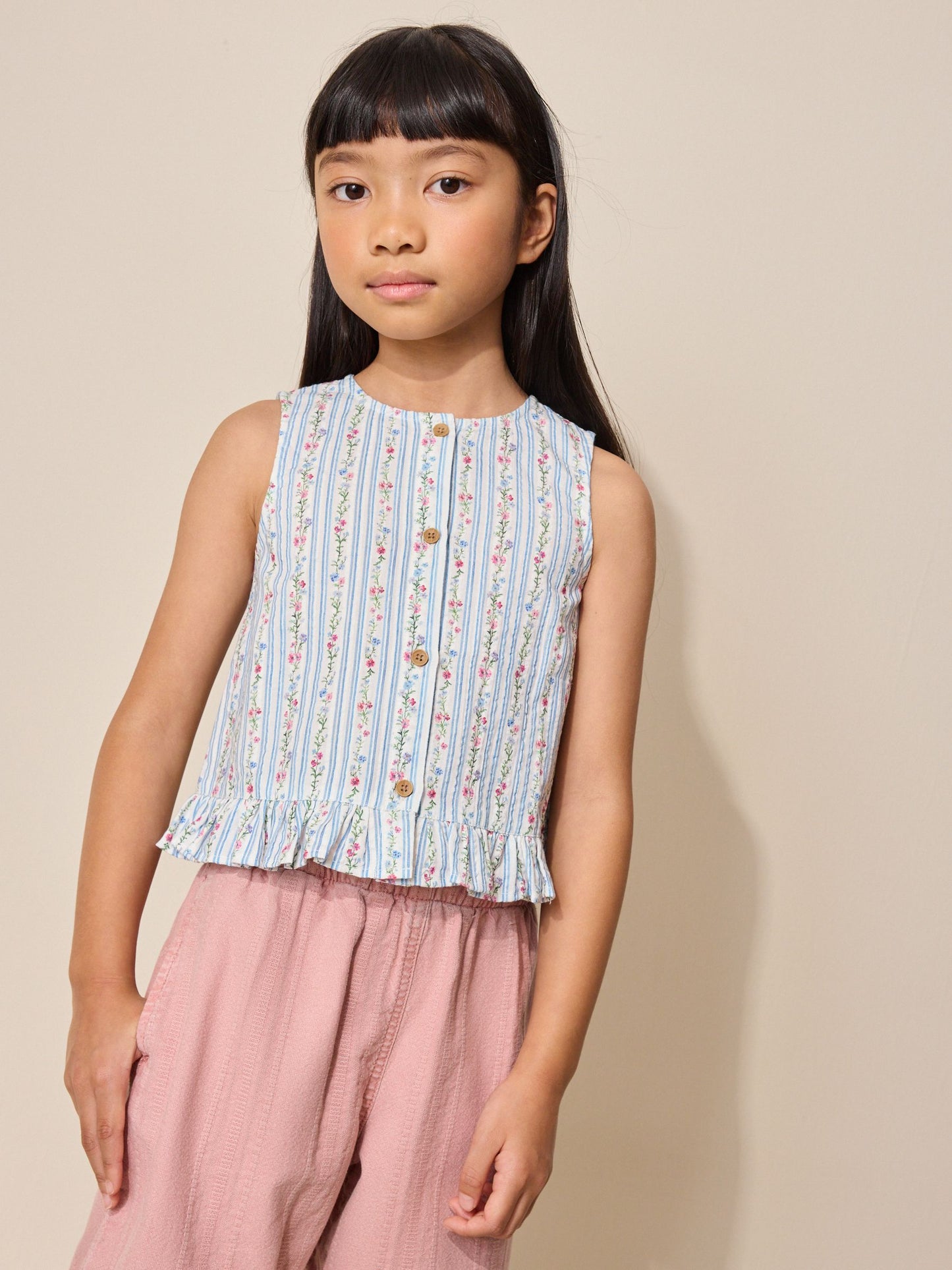 Dsiney Kidz - Blue Ditsy Stripe Sleeveless Waistcoat (3-16yrs) image 3