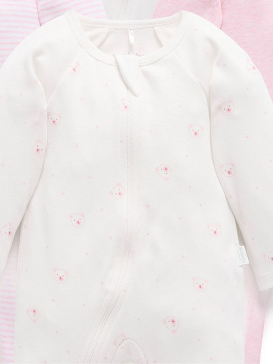 Purebaby Pale Pink Bear Zip Sleepsuits 4 Pack image 2