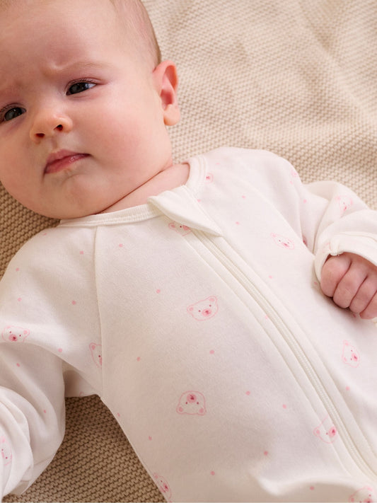 Purebaby Pale Pink Bear Zip Baby Sleepsuits 2 Pack image 2