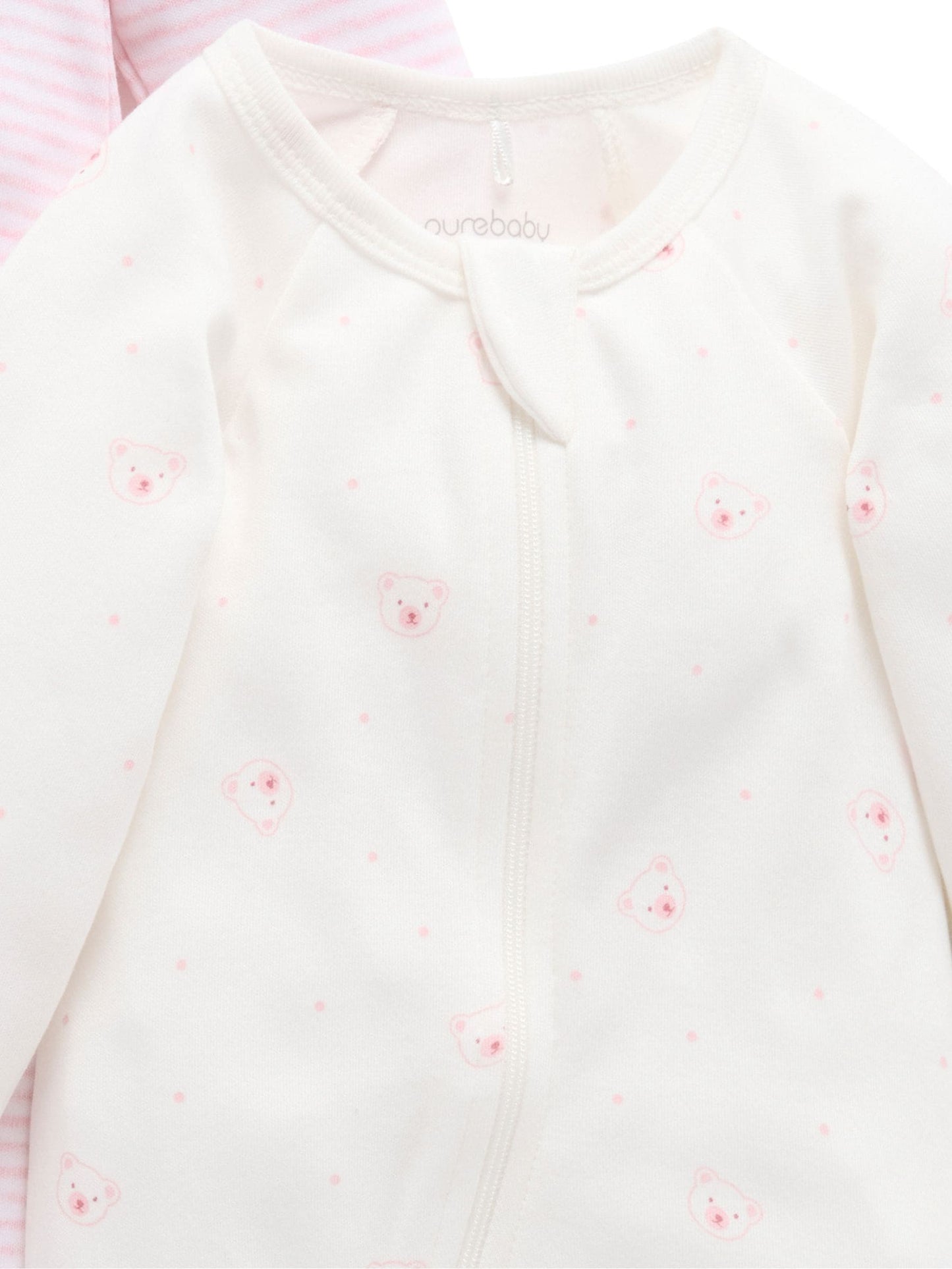 Purebaby Pale Pink Bear Zip Baby Sleepsuits 2 Pack image 5