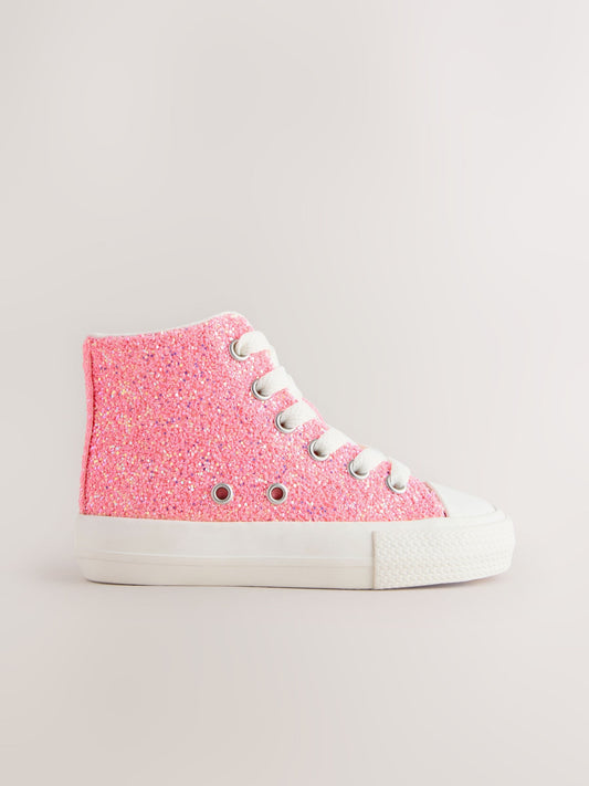Pink Glitter Standard Fit (F) High Top Trainers image 2