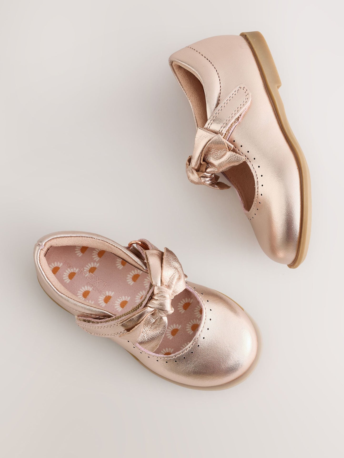 Rose Gold Bow Leather Touch Fastening Shoes image 7