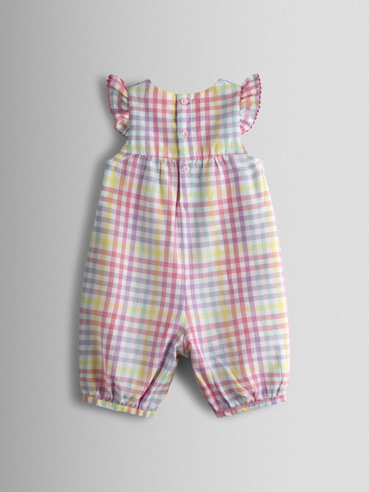 JoJo Maman Bébé Pink Gingham Ruffle Shoulder Romper image 2