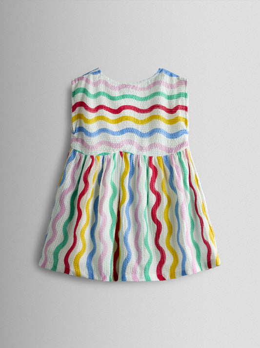 Dsiney Kidz - JoJo Maman Bébé White Rainbow Waves Button Through Sleeveless Dress image 2