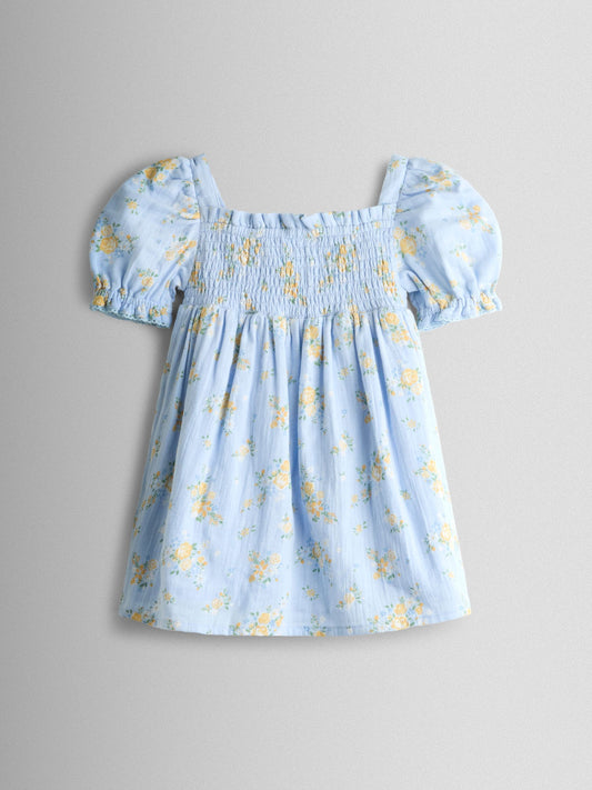 Dsiney Kidz - JoJo Maman Bébé Light Blue Floral Cheesecloth Smocked Bodice Dress image 2