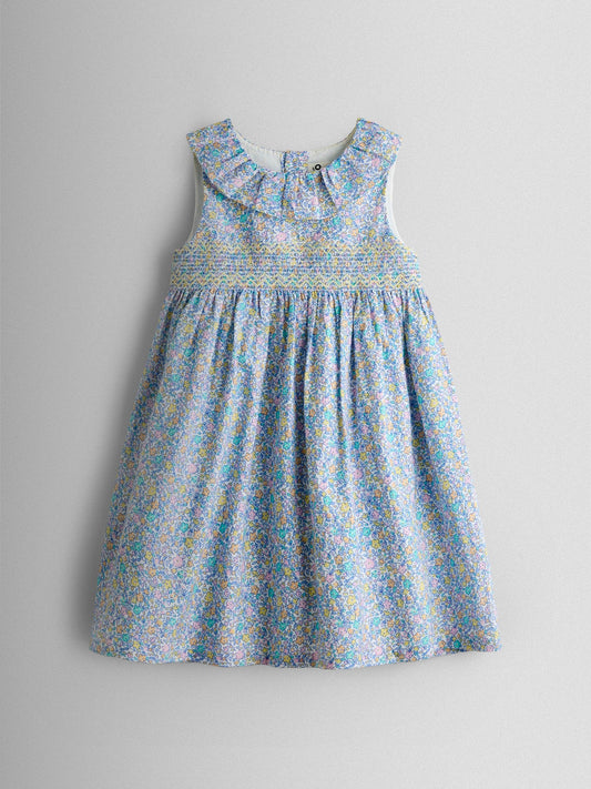 Dsiney Kidz - JoJo Maman Bébé Blue Floral Sleeveless Smocked Floral Dress image 2