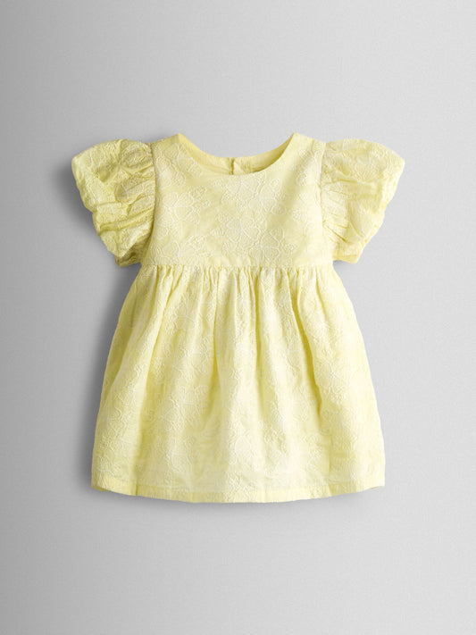 Dsiney Kidz - JoJo Maman Bébé Yellow Broderie Puff Sleeve Dress image 2