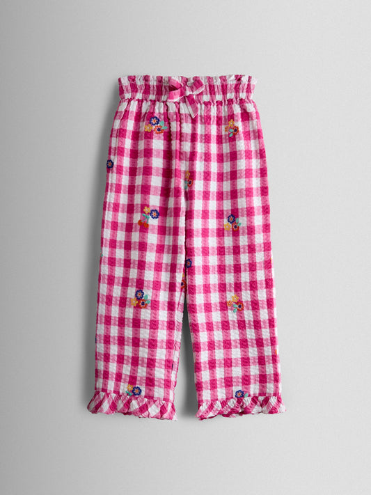 Dsiney Kidz - JoJo Maman Bébé Fuchsia Pink Gingham Frill Hem Embroidered Trousers image 2