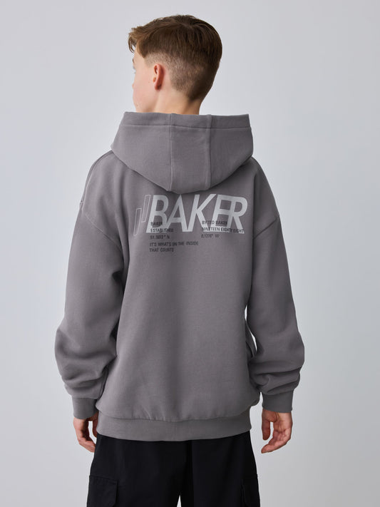 Baker by Ted Baker Charcoal Grey Oversized Graphic Zip Through Hoodie image 2