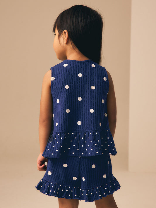 Dsiney Kidz - Navy Spot Peplum Vest and Shorts Set (3mths-7yrs) image 2