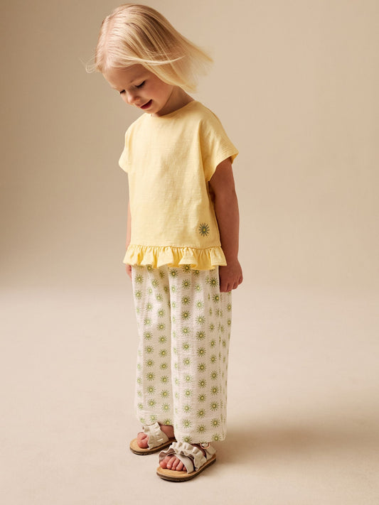 Dsiney Kidz - Yellow Flower Wide Leg Trousers Set (3mths-7yrs) image 2