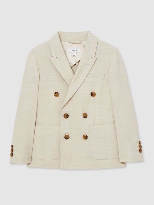 Reiss Stone Belmont J 3-9 yrs Double-Breasted Textured Blazer With Wool image 2