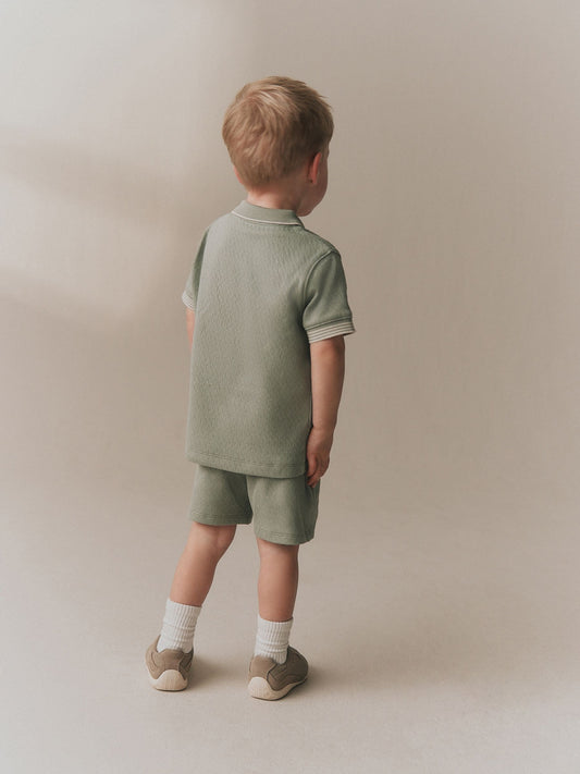 Sage Green Zip Neck Short Sleeve Polo Shirt And Shorts Set (3mths-7yrs) image 2