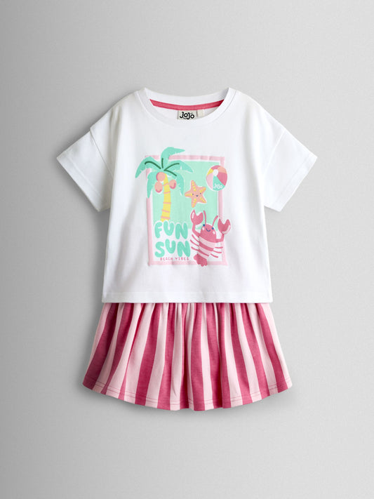 Dsiney Kidz - JoJo Maman Bébé Pink Fun Sun T-shirt & Stripe Skort Set image 2