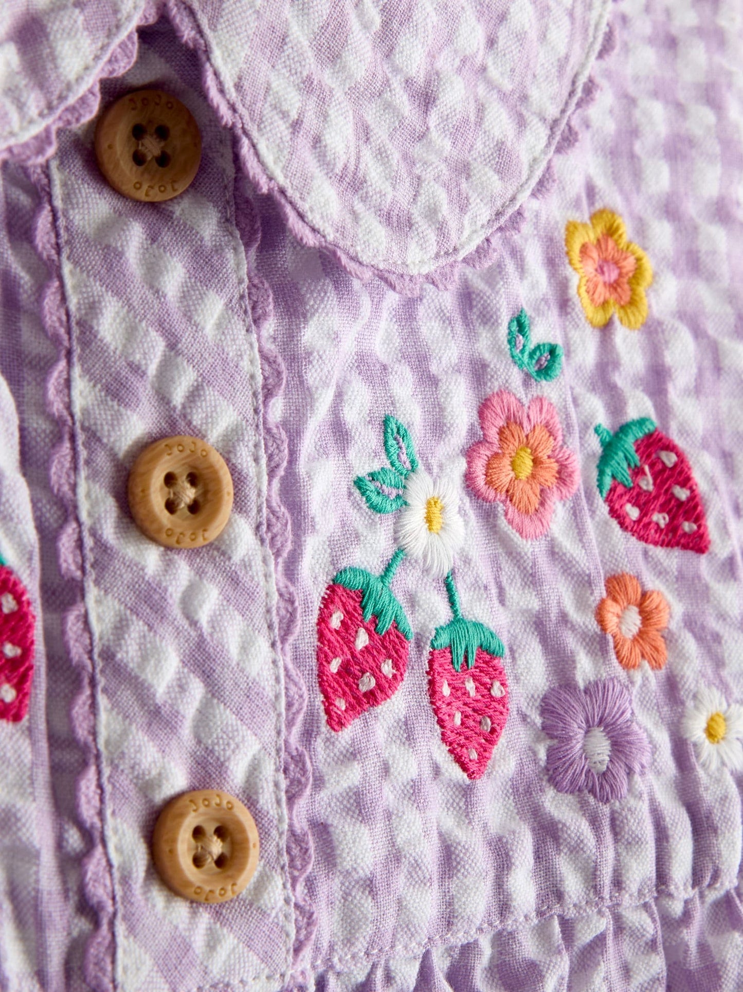JoJo Maman Bébé Lilac Purple Strawberry Embroidered Collar Dungaree image 3