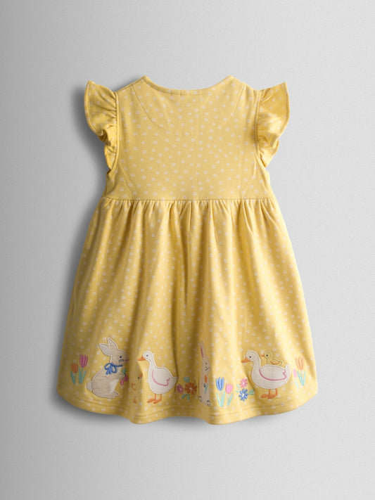 Dsiney Kidz - JoJo Maman Bébé Yellow Bunny And Duck Appliqué Button Front Dress image 2