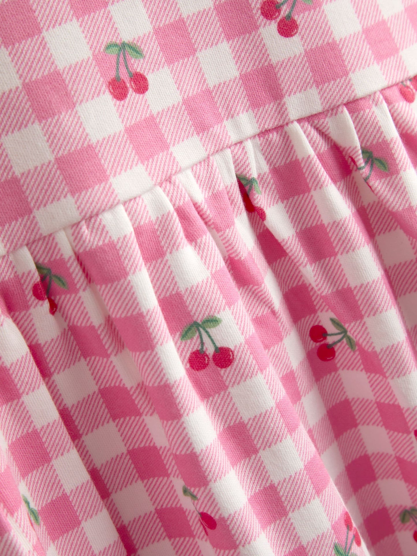 JoJo Maman Bébé Pink Gingham Cherry Print Flutter Sleeve Dress image 4