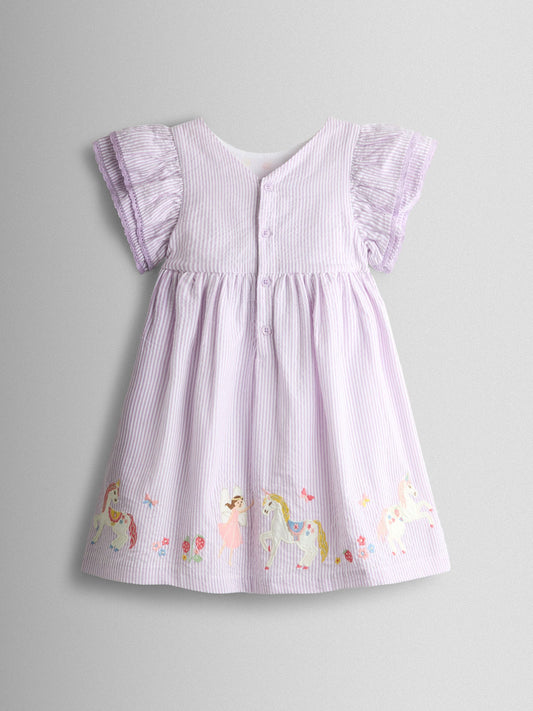 Dsiney Kidz - JoJo Maman Bébé Lilac Unicorn Appliqué Frill Sleeve Dress image 2