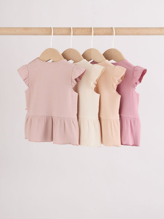 Pink Baby Short Sleeve Peplum T-Shirts 4 Pack (0mths-2yrs) image 2