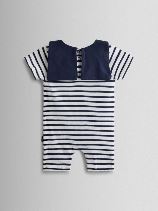 JoJo Maman Bébé Navy Blue Sailor Collar Stripe Romper image 2