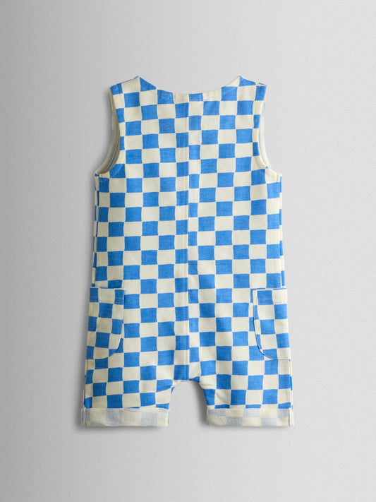 JoJo Maman Bébé Light Blue Checkerboard Button Through Romper image 2