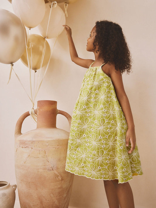 Chartreuse Strappy Broderie Summer Dress (3-16yrs) image 2