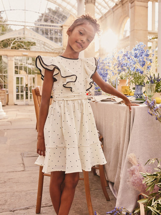Dsiney Kidz - Cream Spot Ruffle Sleeve Occasion Dress (3-16yrs) image 2
