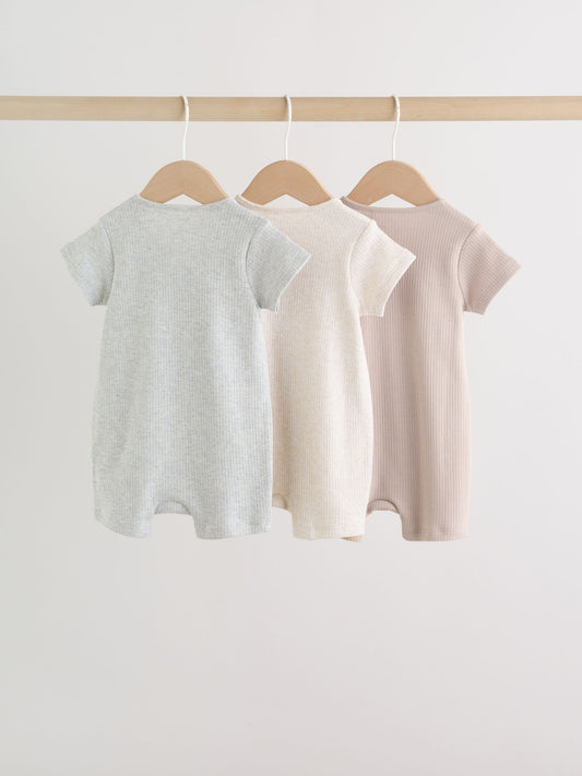 Neutral Two Way Zip Baby Rompers 3 Pack (0mths-3yrs) image 2