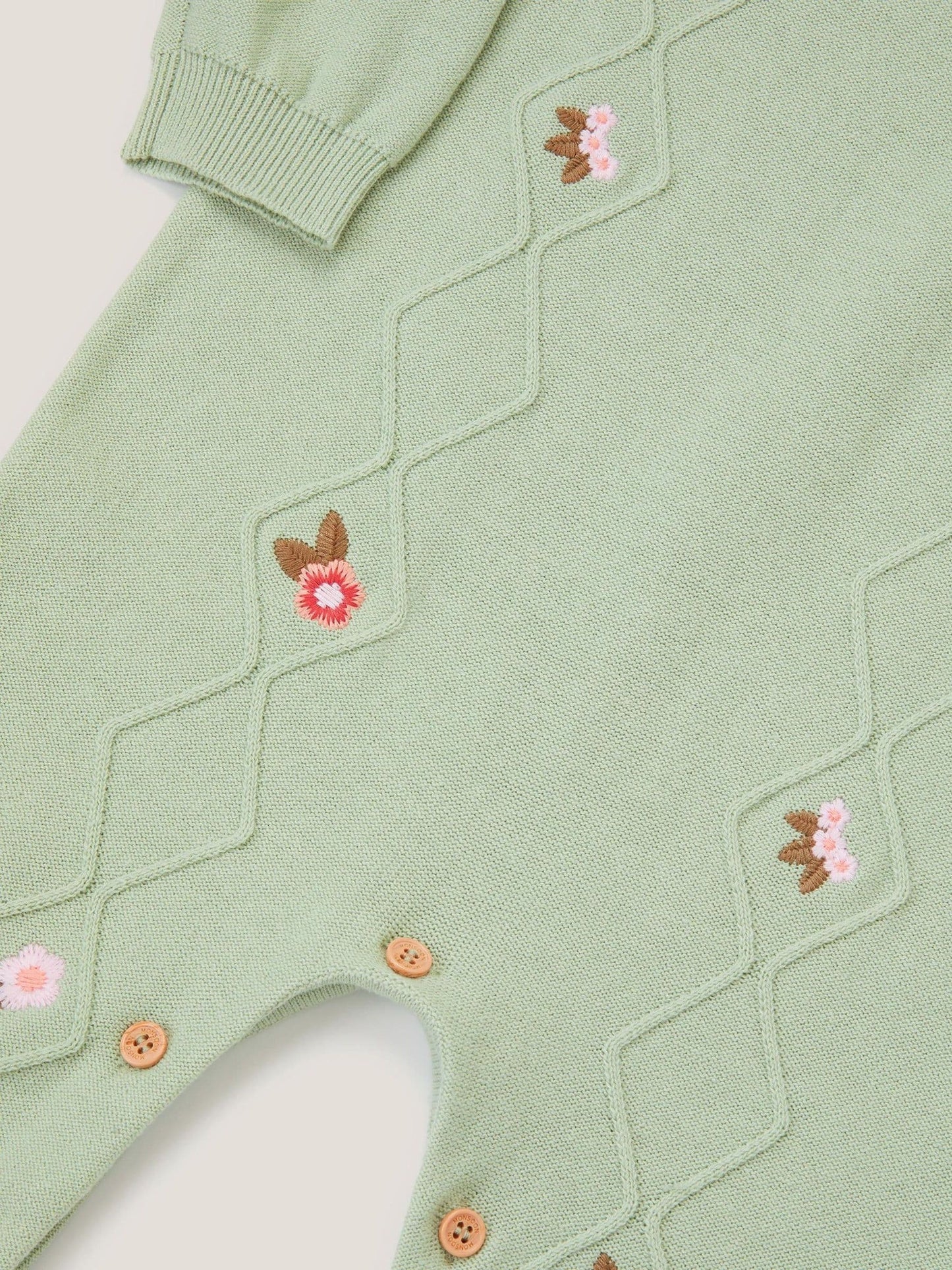 Monsoon Green Newborn Embroidered Cable Knit Romper image 3