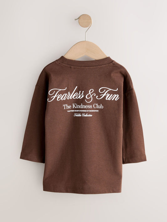 Chocolate Brown Slogan Long Sleeve Back Print T-Shirt (3mths-8yrs) image 3