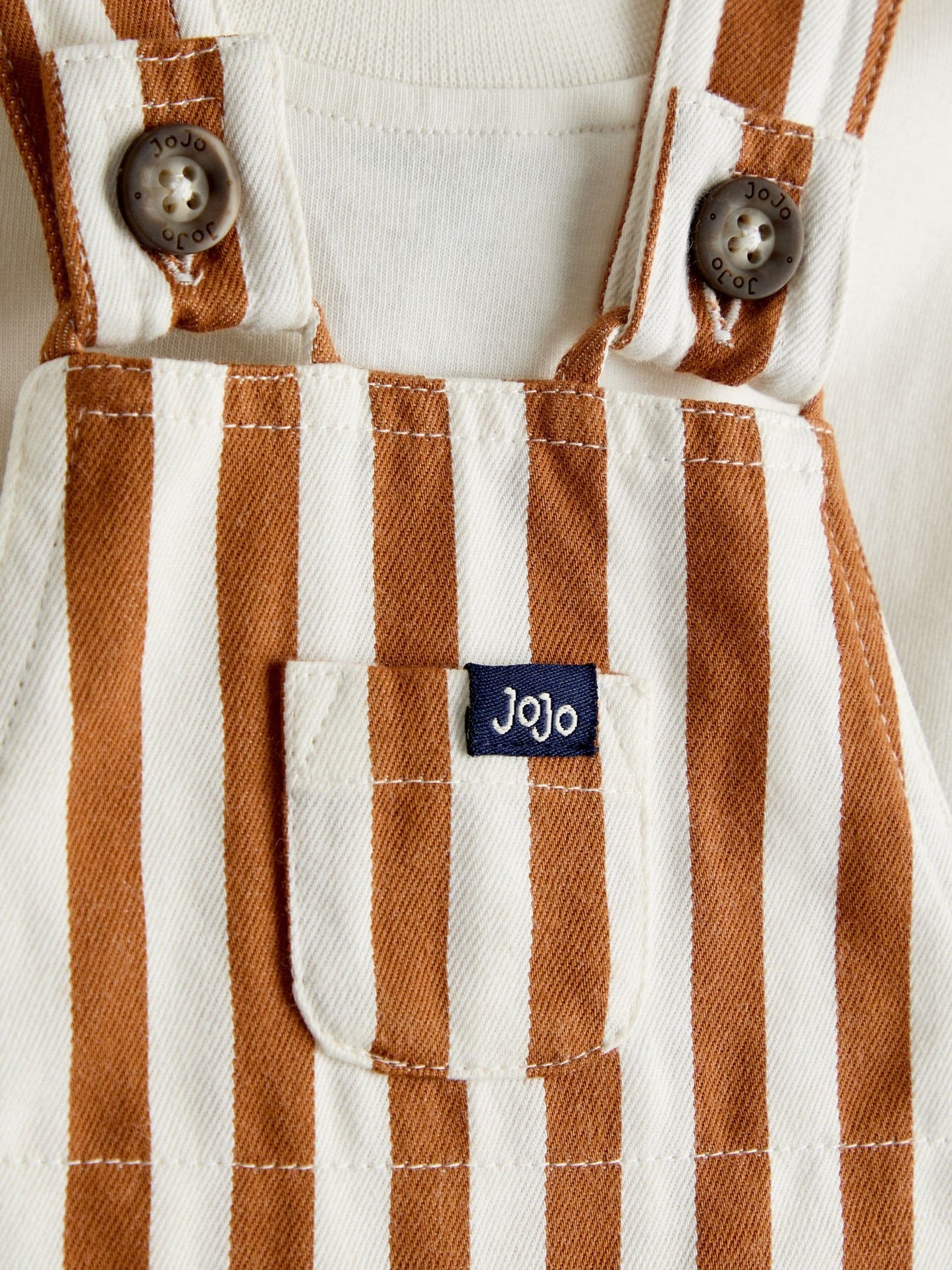 JoJo Maman Bébé Tan Brown Stripe 2-Piece Twill Dungaree Set & T-Shirt image 6