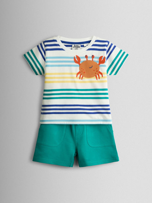 JoJo Maman Bébé Teal Green Crab 2-Piece Pocket T-Shirt & Shorts Set image 2