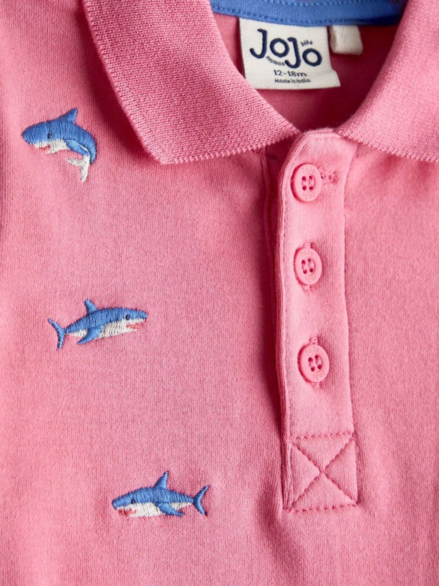 JoJo Maman Bébé Pink Shark Embroidered Polo Shirt image 3