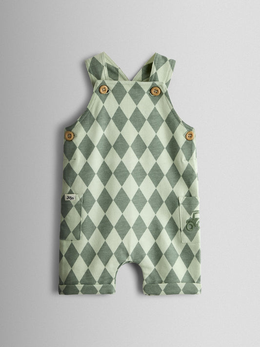 JoJo Maman Bébé Green 2-Piece Harlequin Dungarees & T-Shirt Set image 2