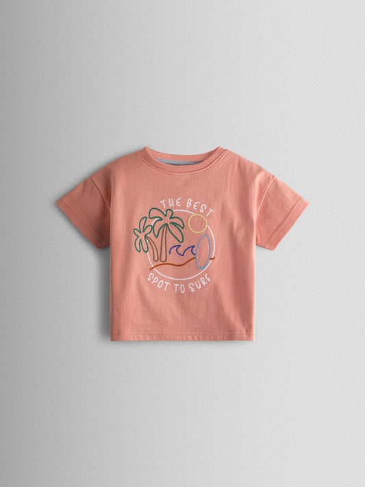 JoJo Maman Bébé Coral & Light Blue Palm 2-Pack Surf Applique & Printed T-Shirts image 2