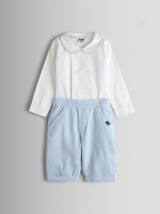 Dsiney Kidz - JoJo Maman Bébé Light Blue Double Breast Shirt & Stripe Shorts Set 2 Piece image 2