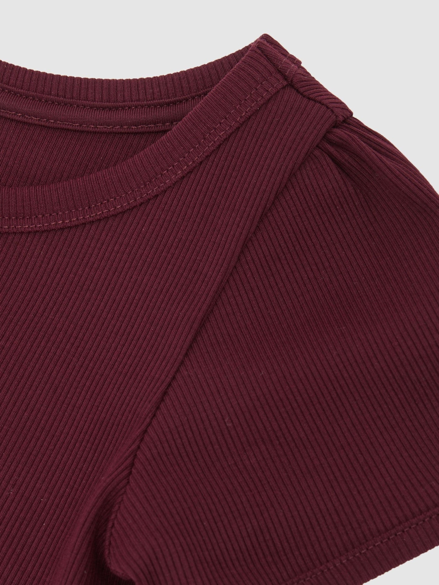 Reiss Burgundy Gracie 3-9 yrs Stretch-Cotton Ribbed Puff-Sleeve Top image 5
