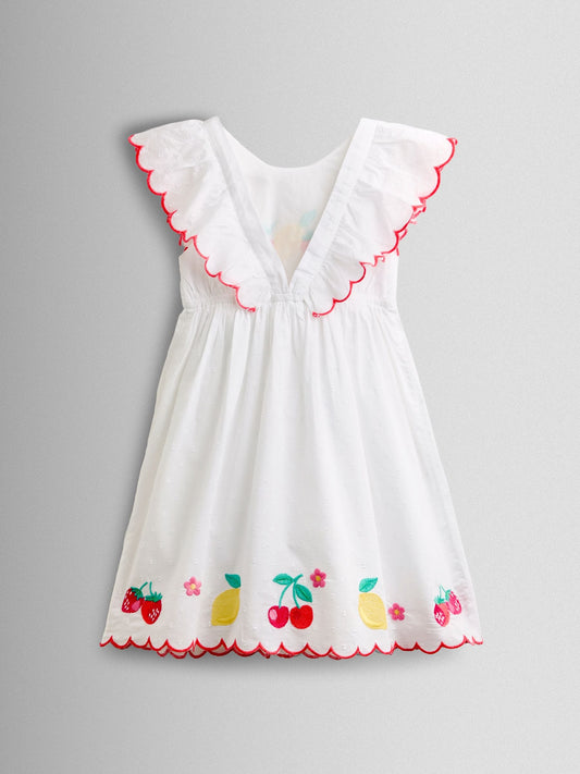 Dsiney Kidz - JoJo Maman Bébé White Fruit Applique V-Back Frill Dress image 2
