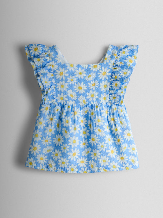 Dsiney Kidz - JoJo Maman Bébé Blue Daisy Square Neck Top & Trouser Set image 2