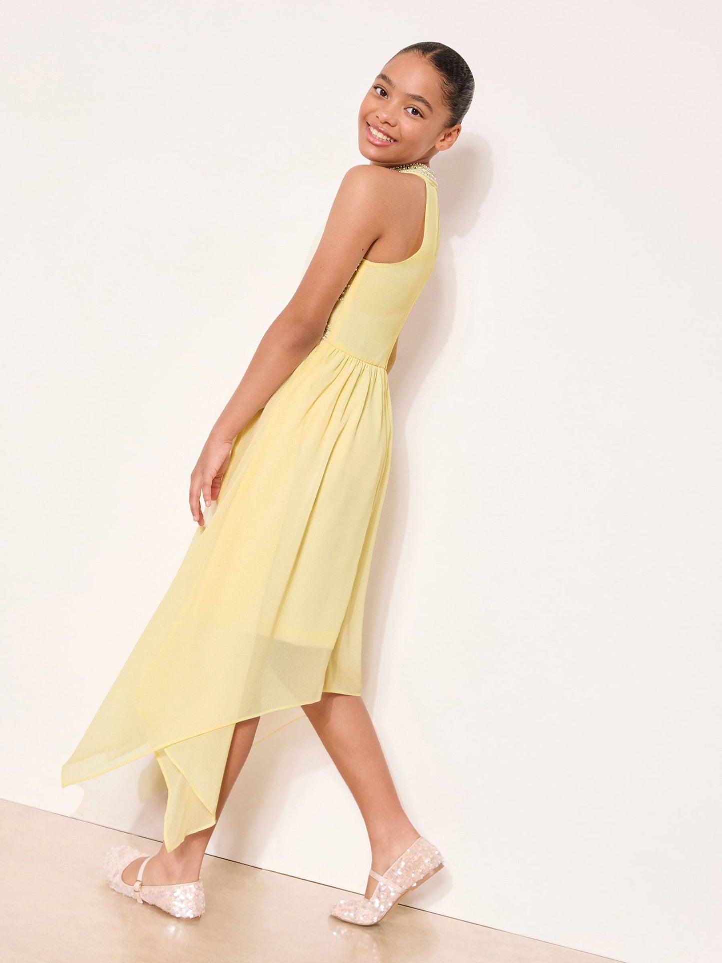 Lipsy Yellow Teen Embellished Halter Neck Occasion Dress (10-16yrs) image 5