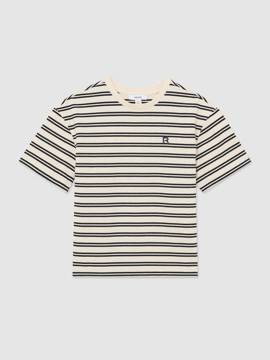 Reiss Navy/White Emerson 9-13 yrs Cotton Stripe Logo-Embroidered T-Shirt image 2