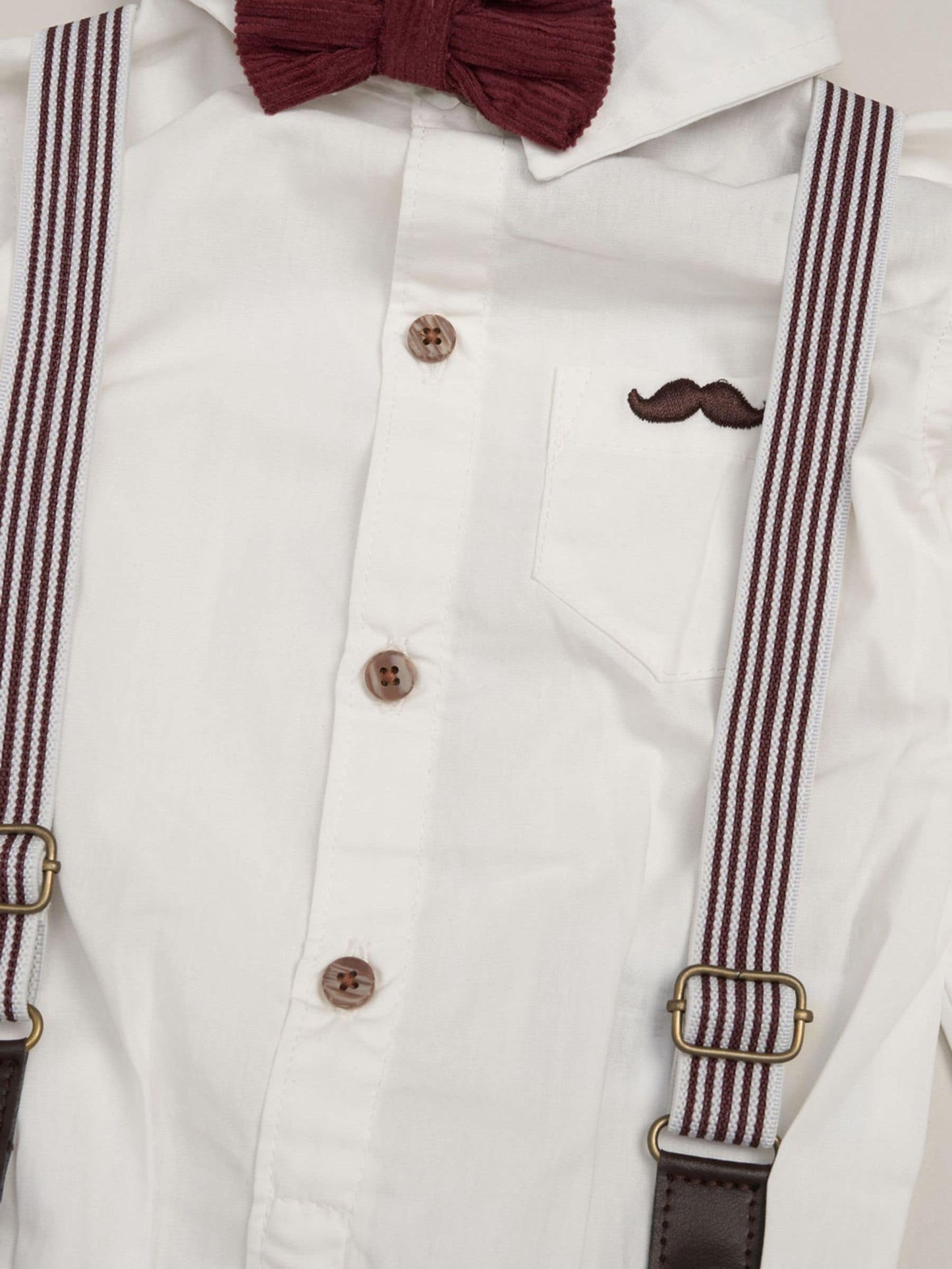 Little Gent Red Corduroy Bow Tie Mock Shirt And Trousers With Braces Outfit Set image 3
