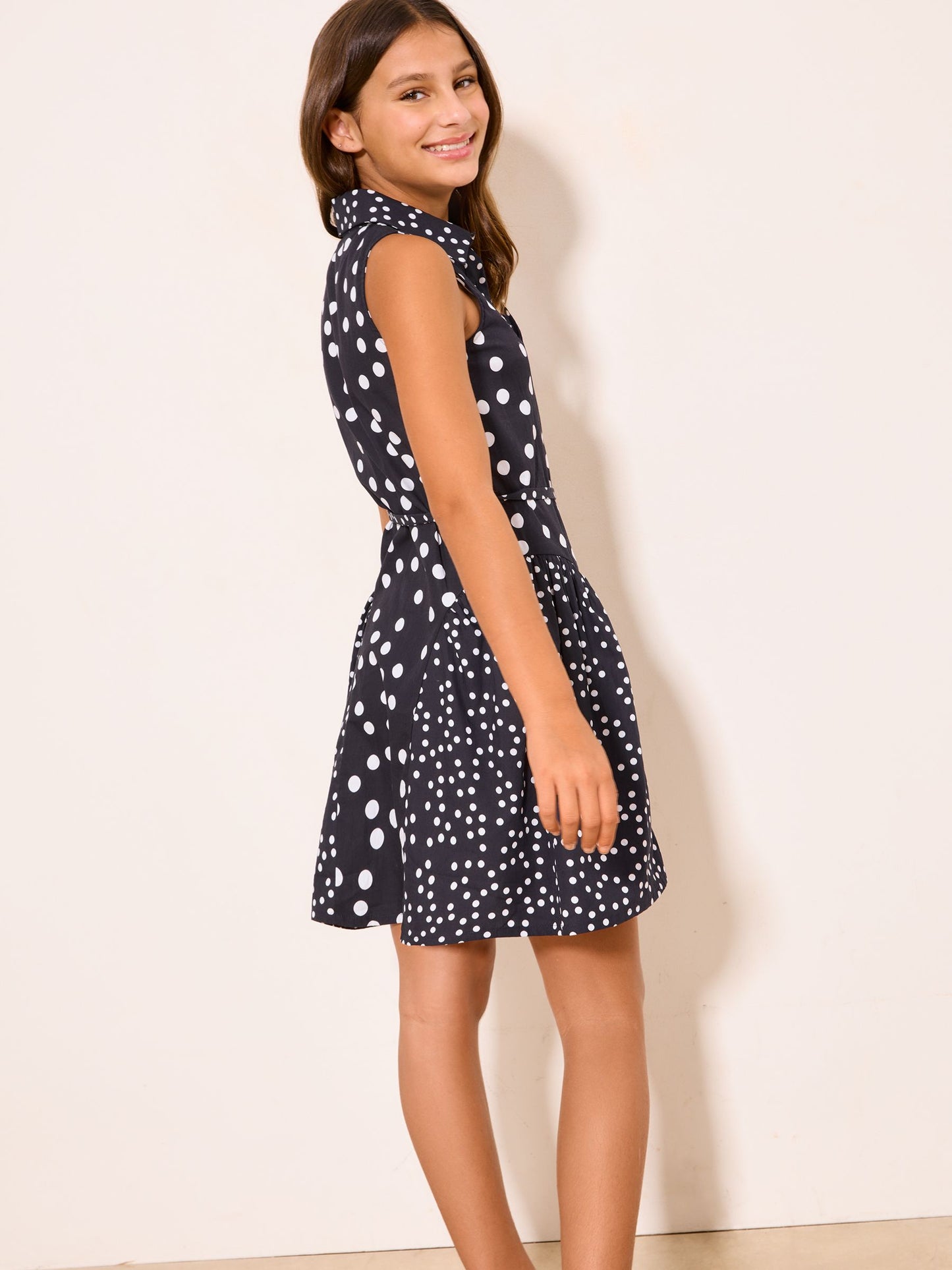 Dsiney Kidz - Lipsy Navy Blue Spot Shirt Dress (5-16yrs) image 4