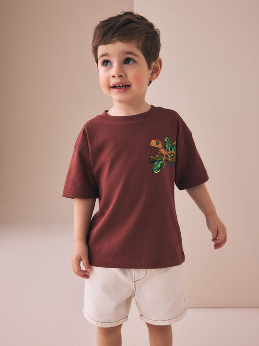 Burgundy Red Gecko Short Sleeve Back Print T-Shirt (3mths-7yrs) image 2