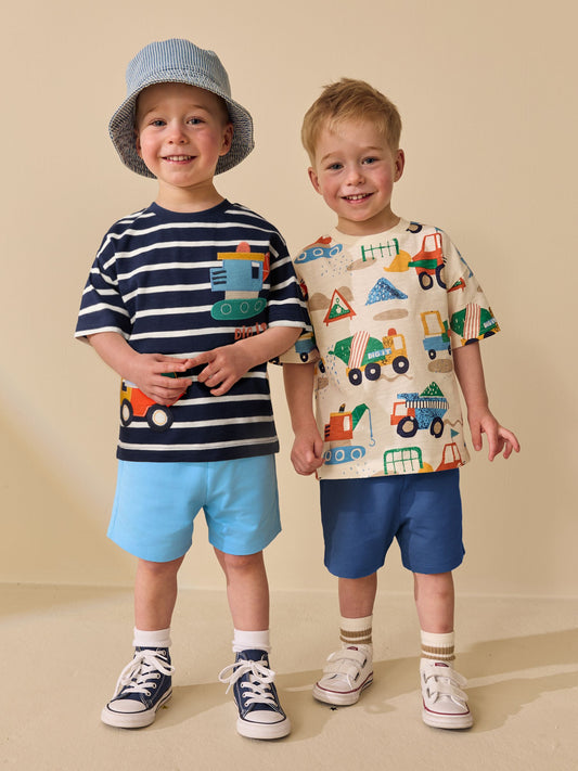 Dsiney Kidz - Blue/White Digger Short Sleeve T-Shirt and Shorts Set 2 Pack (3mths-7yrs) image 2