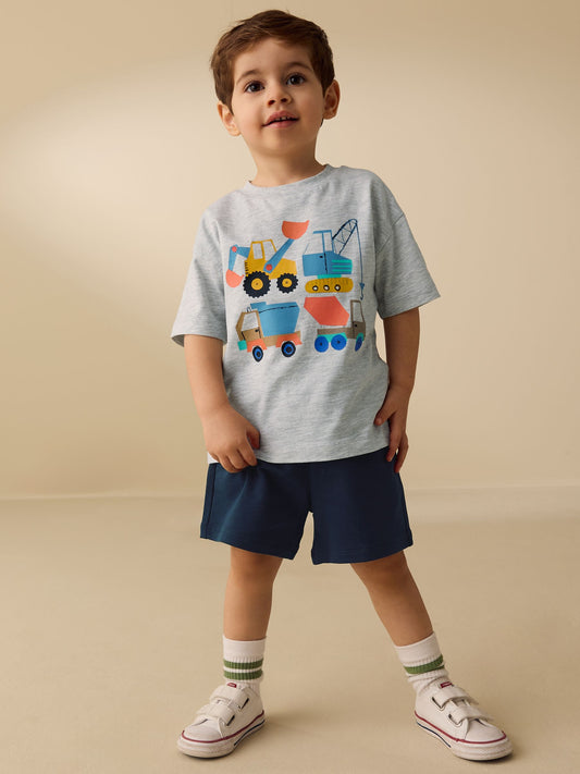 Grey Marl Digger Short Sleeve T-Shirt and Shorts Set (3mths-7yrs) image 2