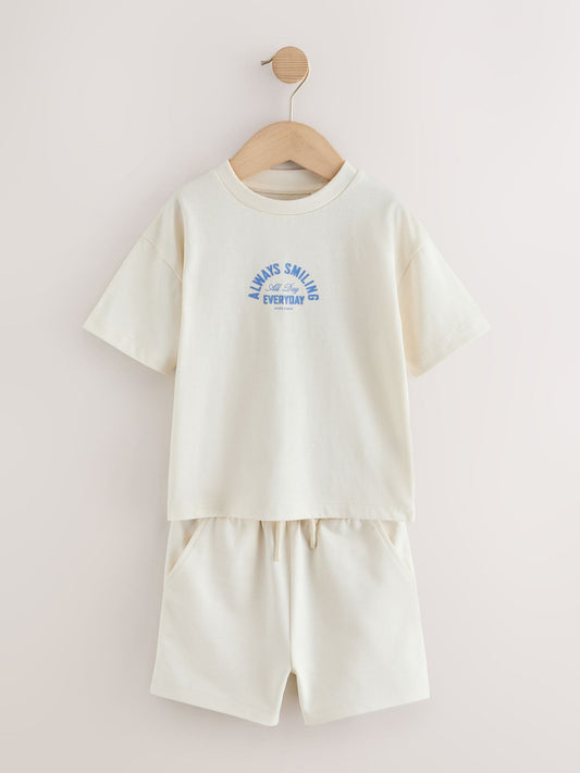 Green/Grey/Ecru Slogan Short Sleeve T-Shirt and Shorts Set 3 Pack (3mths-7yrs) image 3